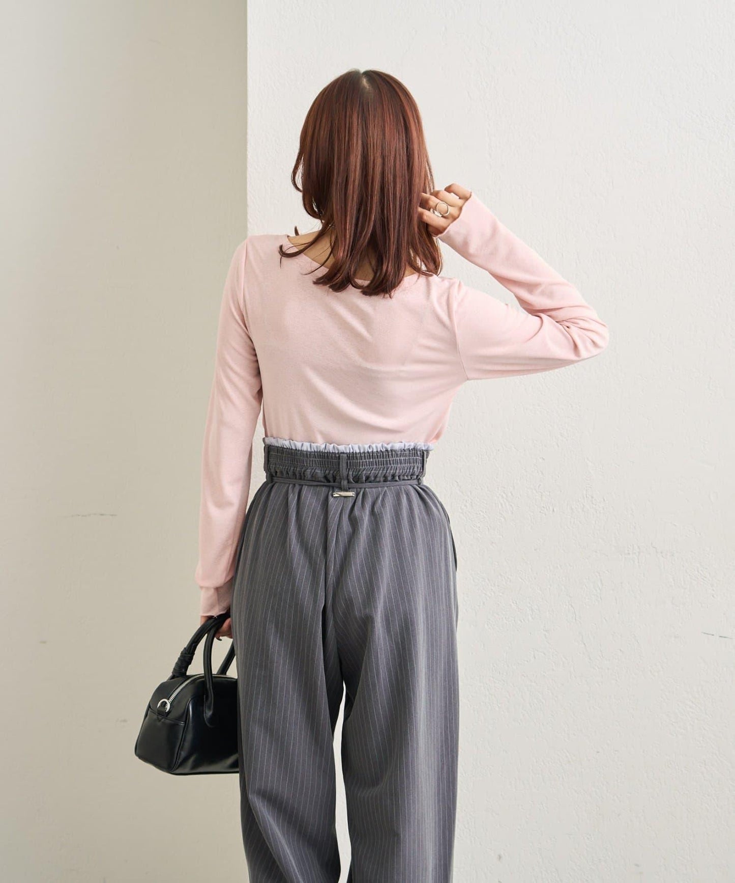 下襬褶皺透視長袖T恤