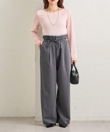 下襬褶皺透視長袖T恤