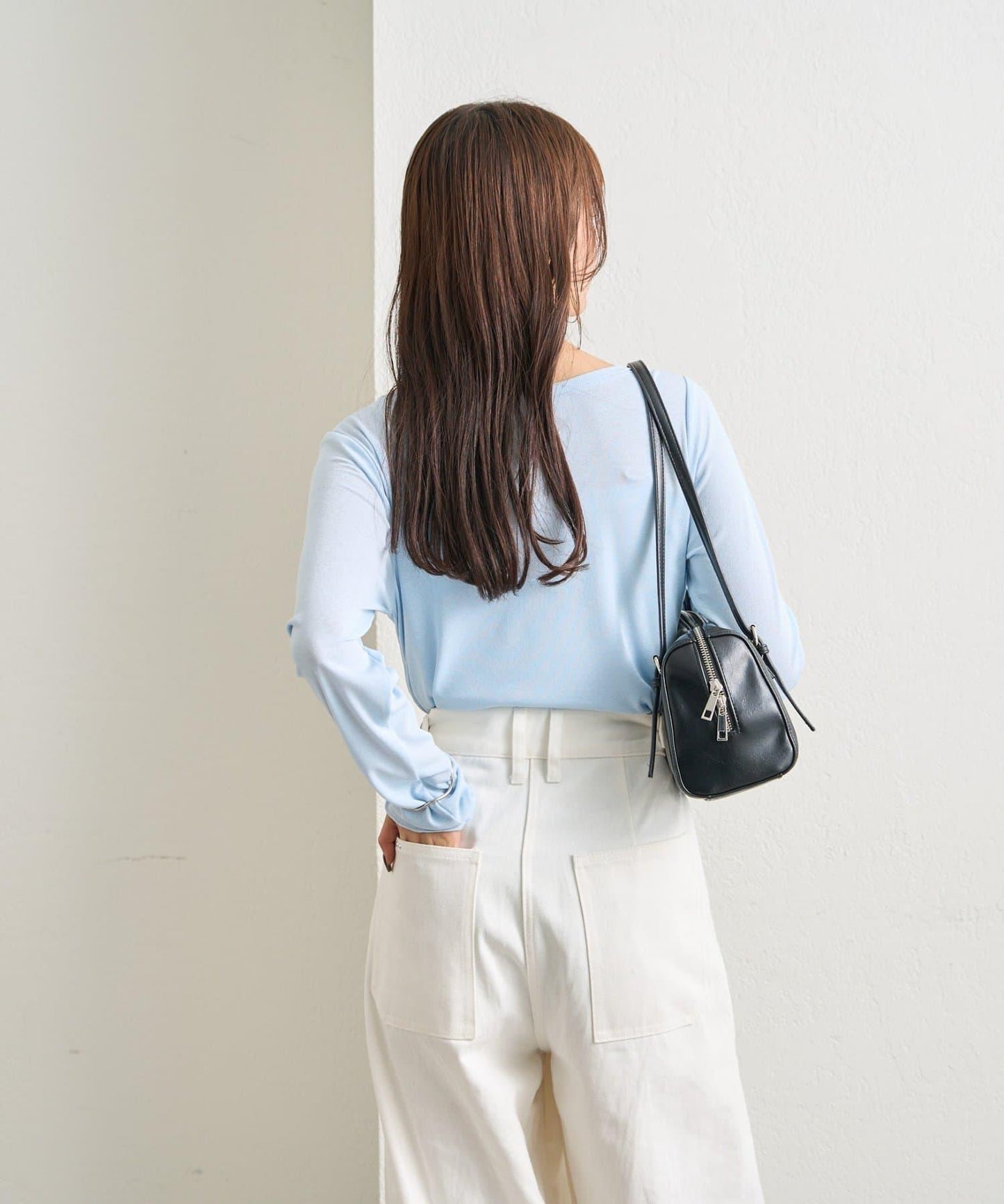 下襬褶皺透視長袖T恤