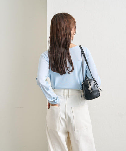 下襬褶皺透視長袖T恤