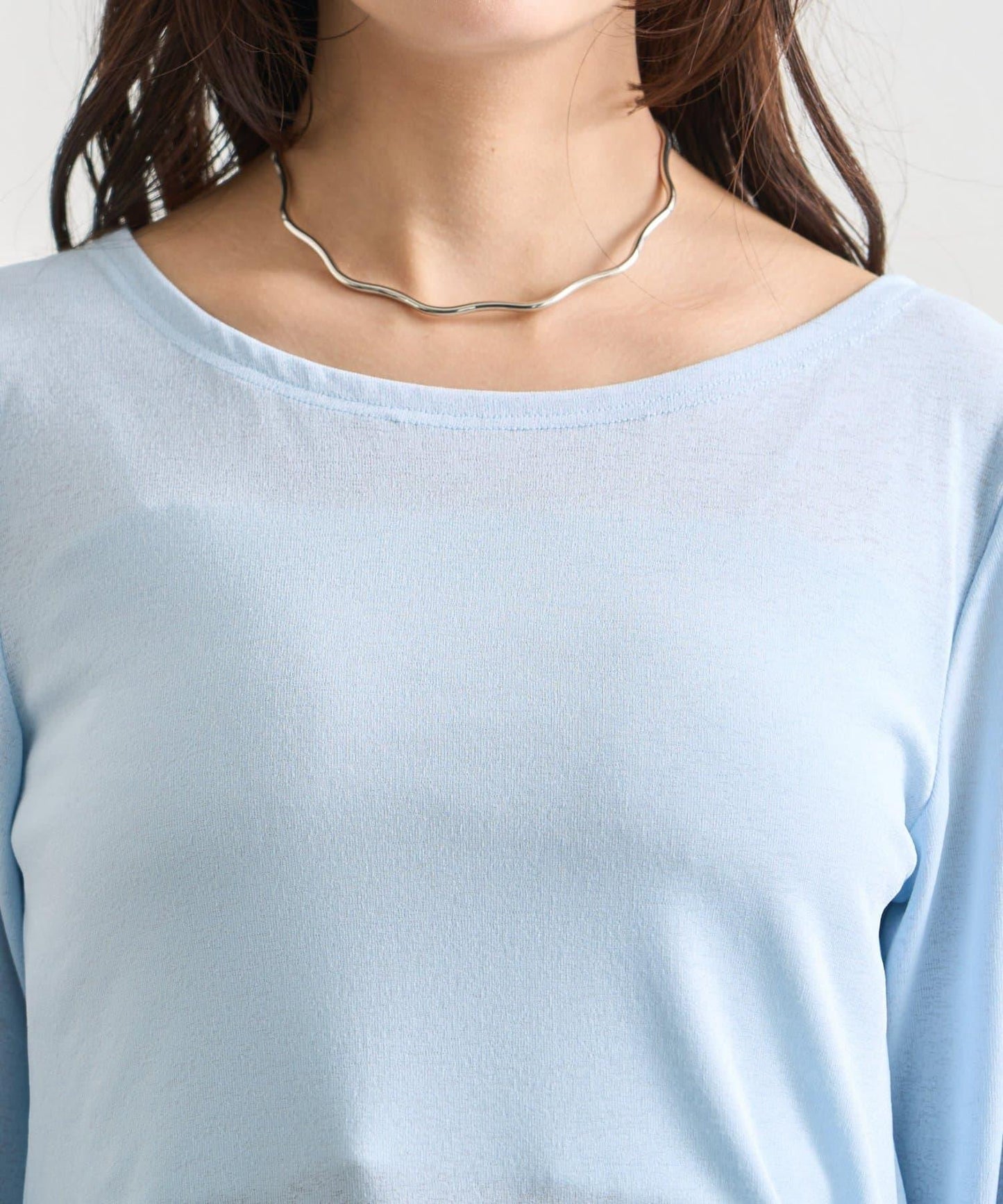 下襬褶皺透視長袖T恤