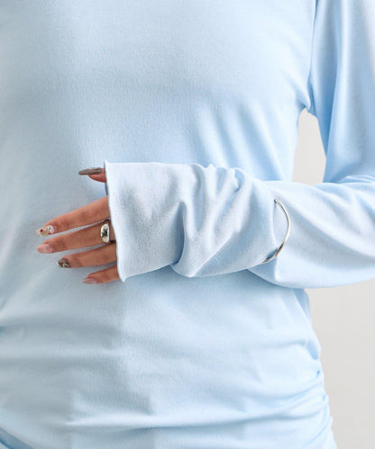 下襬褶皺透視長袖T恤