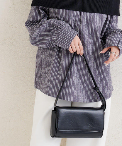 一字肩羅紋條紋襯衫