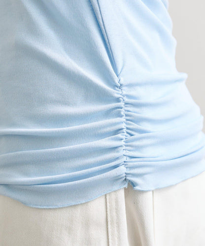 下襬褶皺透視長袖T恤