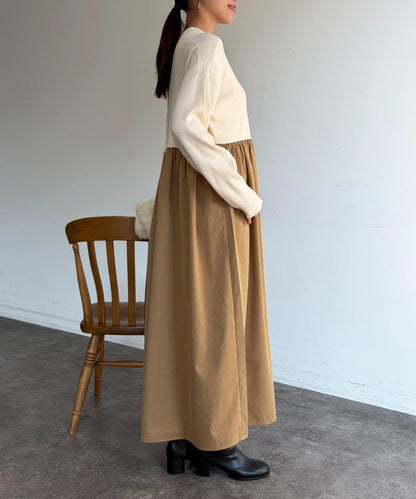 異材質拼接半拉鍊連衣裙