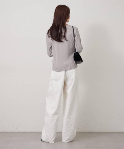 帶吊墜一字肩羅紋長袖T恤