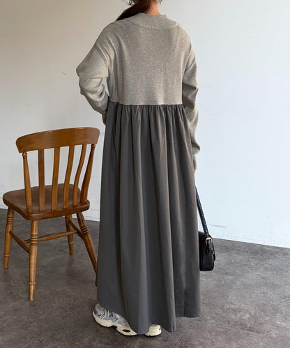 異材質拼接半拉鍊連衣裙