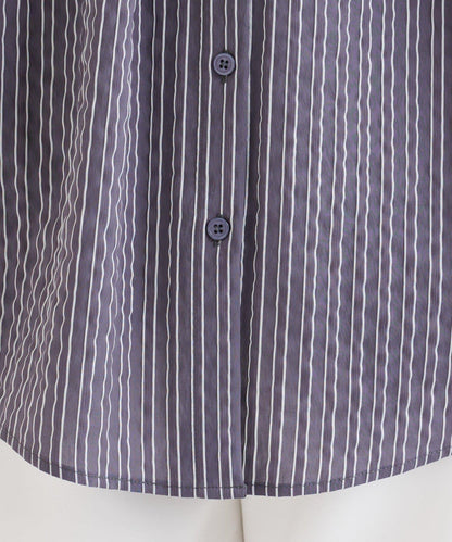 一字肩羅紋條紋襯衫