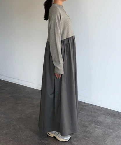 異材質拼接半拉鍊連衣裙