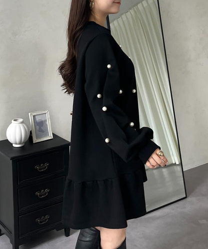 中長款下襬荷葉邊珍珠衛衣