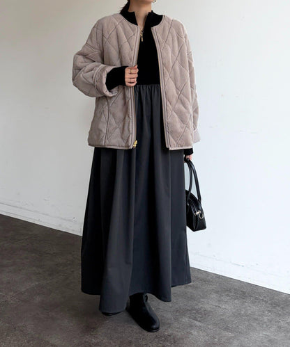 異材質拼接半拉鍊連衣裙