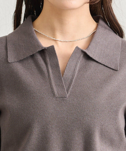 配腰帶針織翻領連衣裙