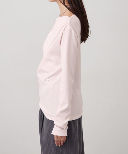 帶吊墜一字肩羅紋長袖T恤