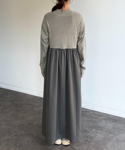 異材質拼接半拉鍊連衣裙