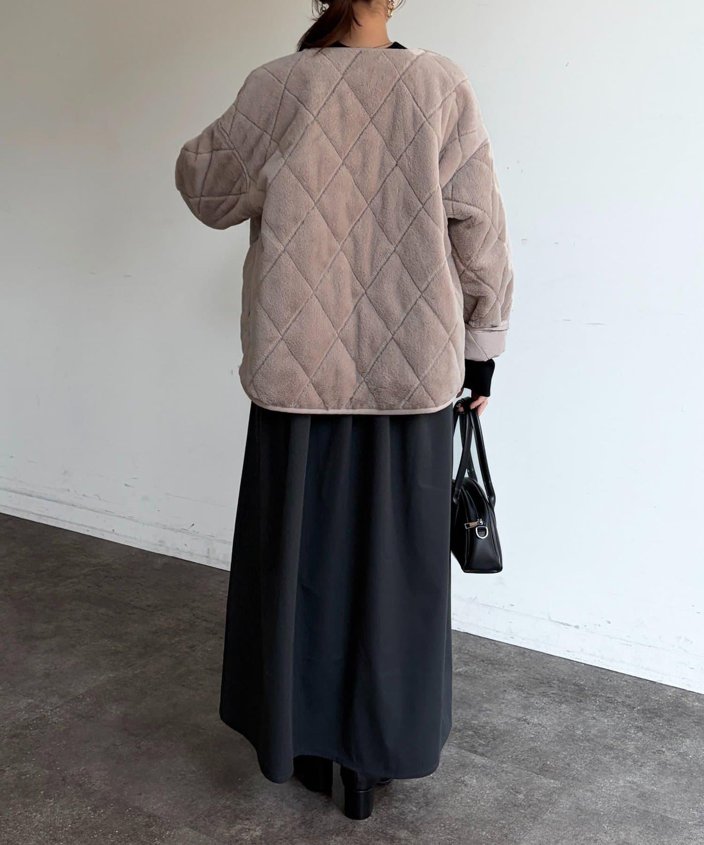 異材質拼接半拉鍊連衣裙