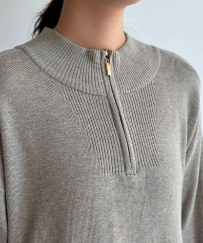 異材質拼接半拉鍊連衣裙