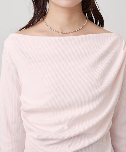 帶吊墜一字肩羅紋長袖T恤