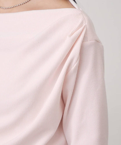 帶吊墜一字肩羅紋長袖T恤