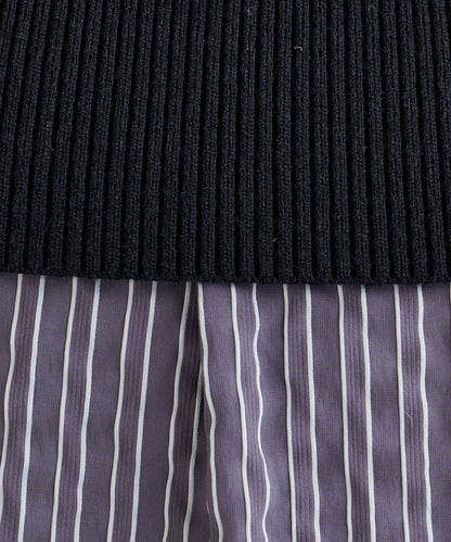 一字肩羅紋條紋襯衫