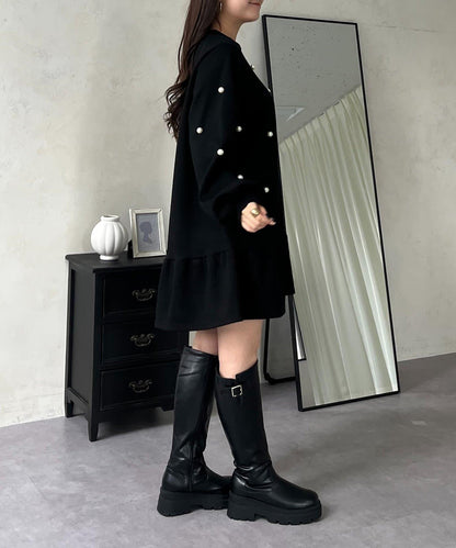 中長款下襬荷葉邊珍珠衛衣