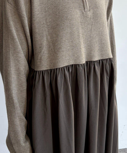 異材質拼接半拉鍊連衣裙