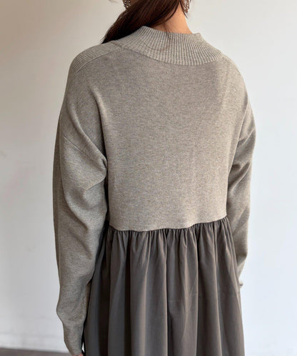 異材質拼接半拉鍊連衣裙