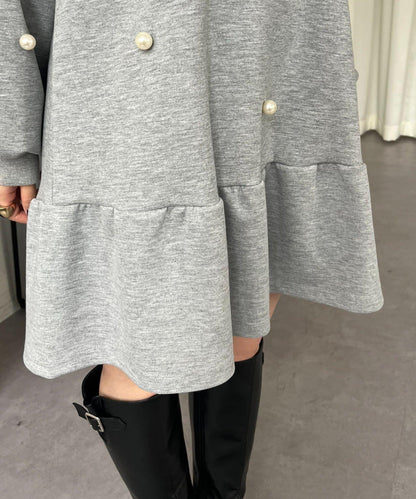 中長款下襬荷葉邊珍珠衛衣