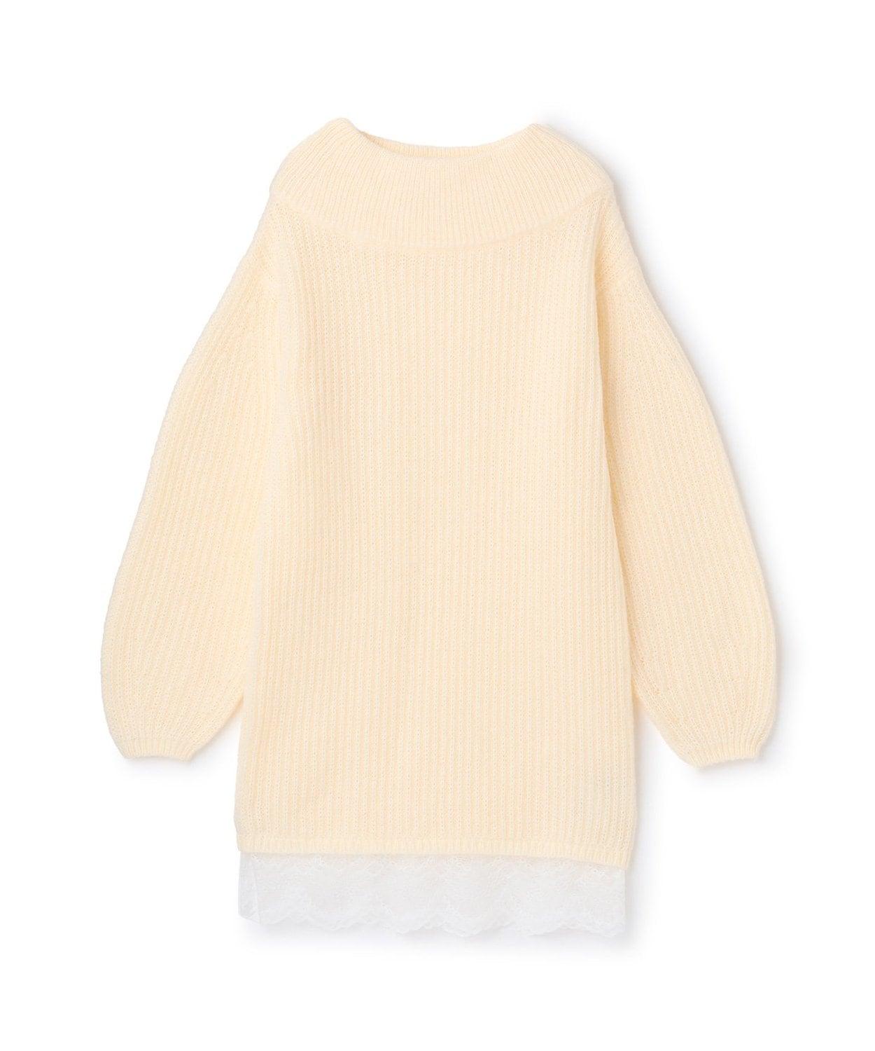 下襬蕾絲針織連衣裙【韓國時尚】