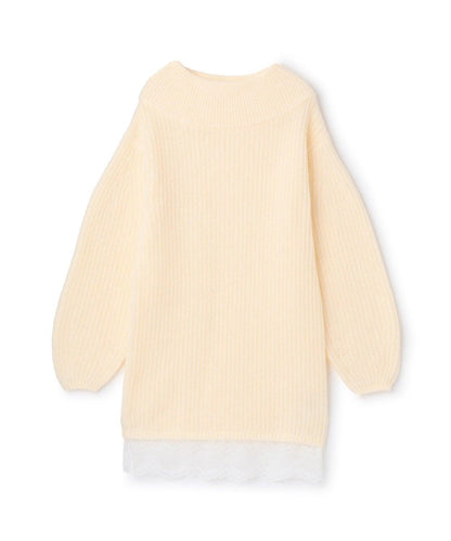 下襬蕾絲針織連衣裙【韓國時尚】