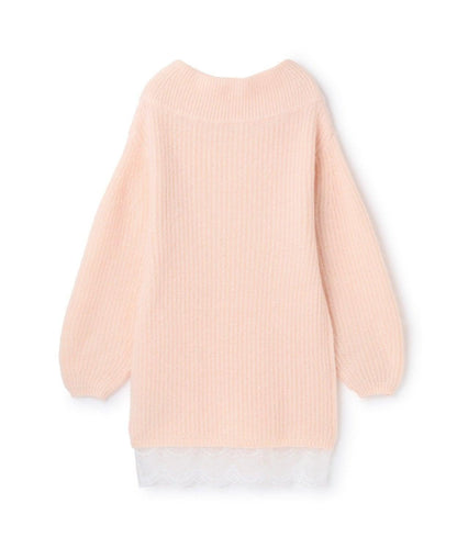 下襬蕾絲針織連衣裙【韓國時尚】