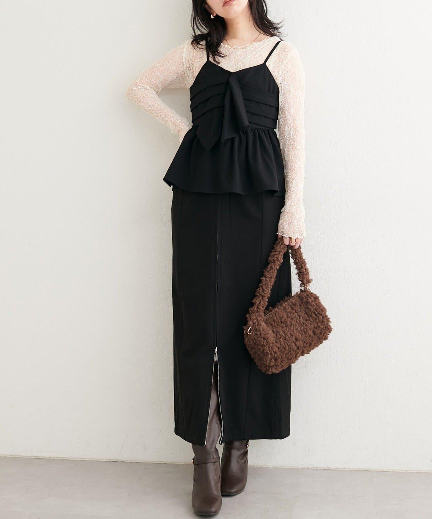 【natural couture】翻蓋口袋拉鍊半身裙