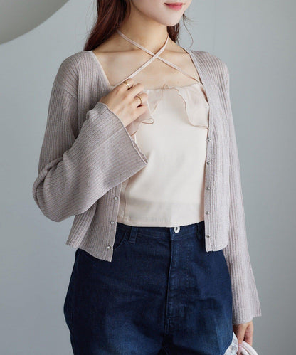 【one after another】珠飾紐扣亮絲透視開衫