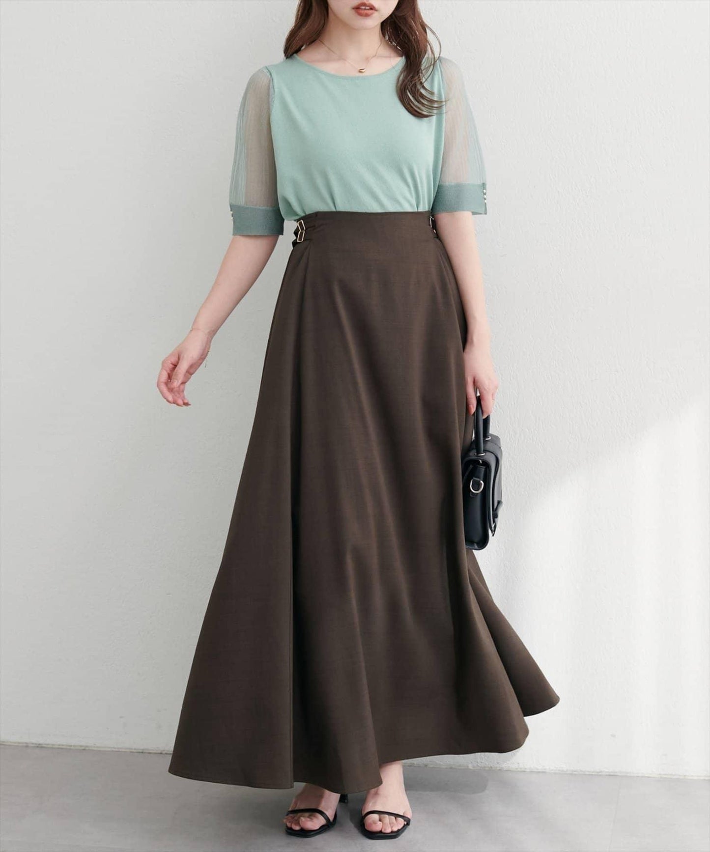 【natural couture】透視羅紋袖金屬釦針織衫