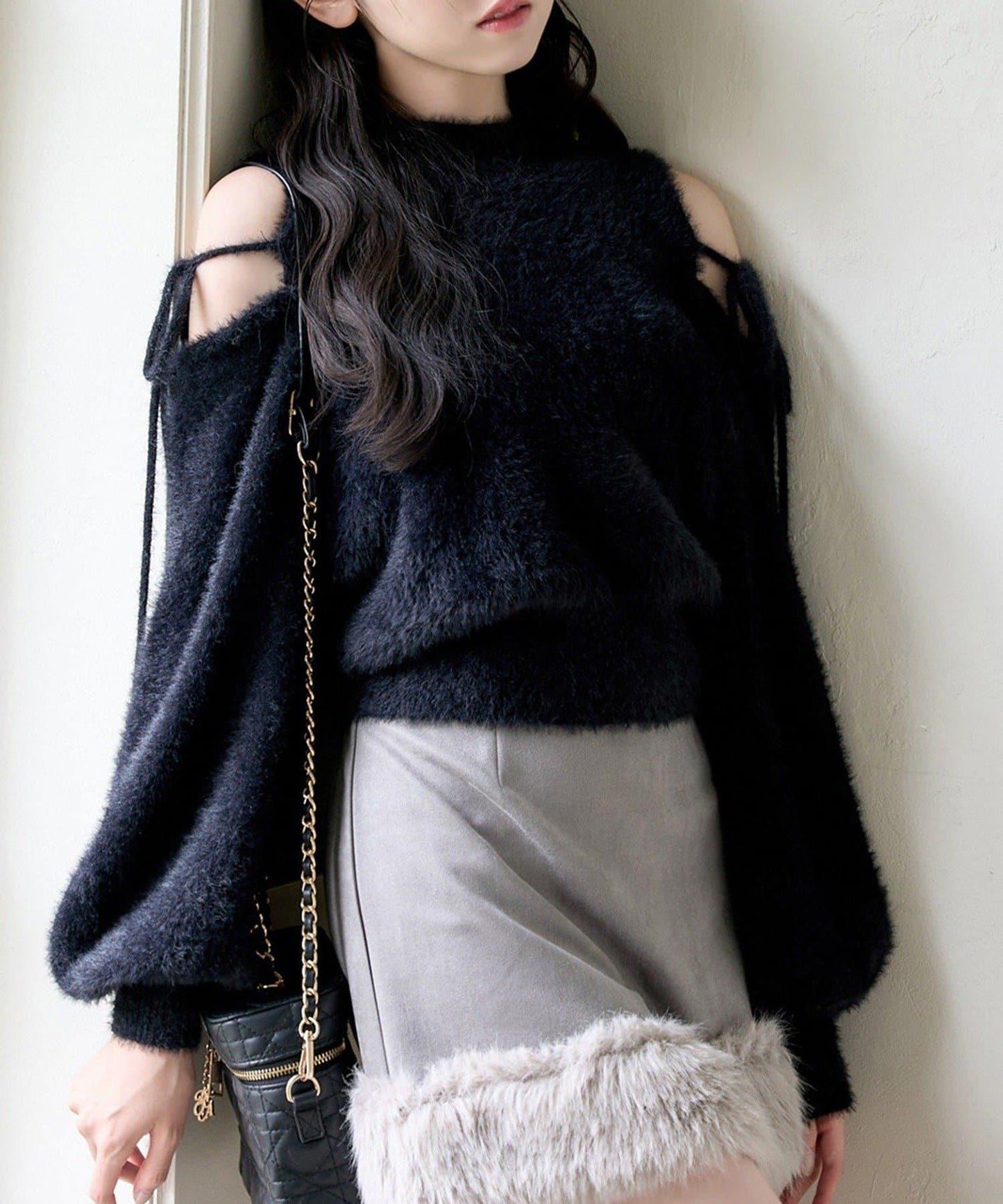 2way露肩長毛針織衫