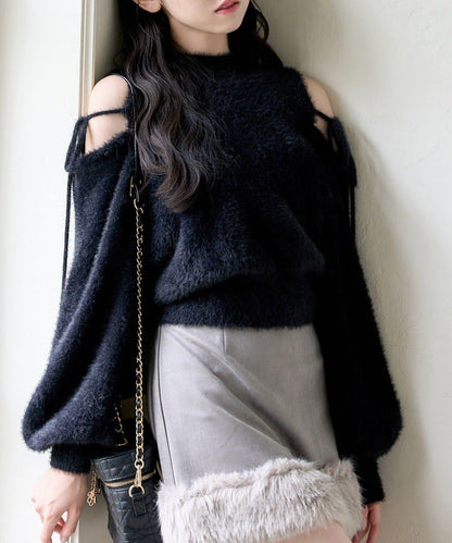 2way露肩長毛針織衫