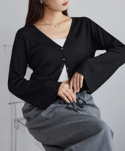 【one after another】珠飾紐扣亮絲透視開衫