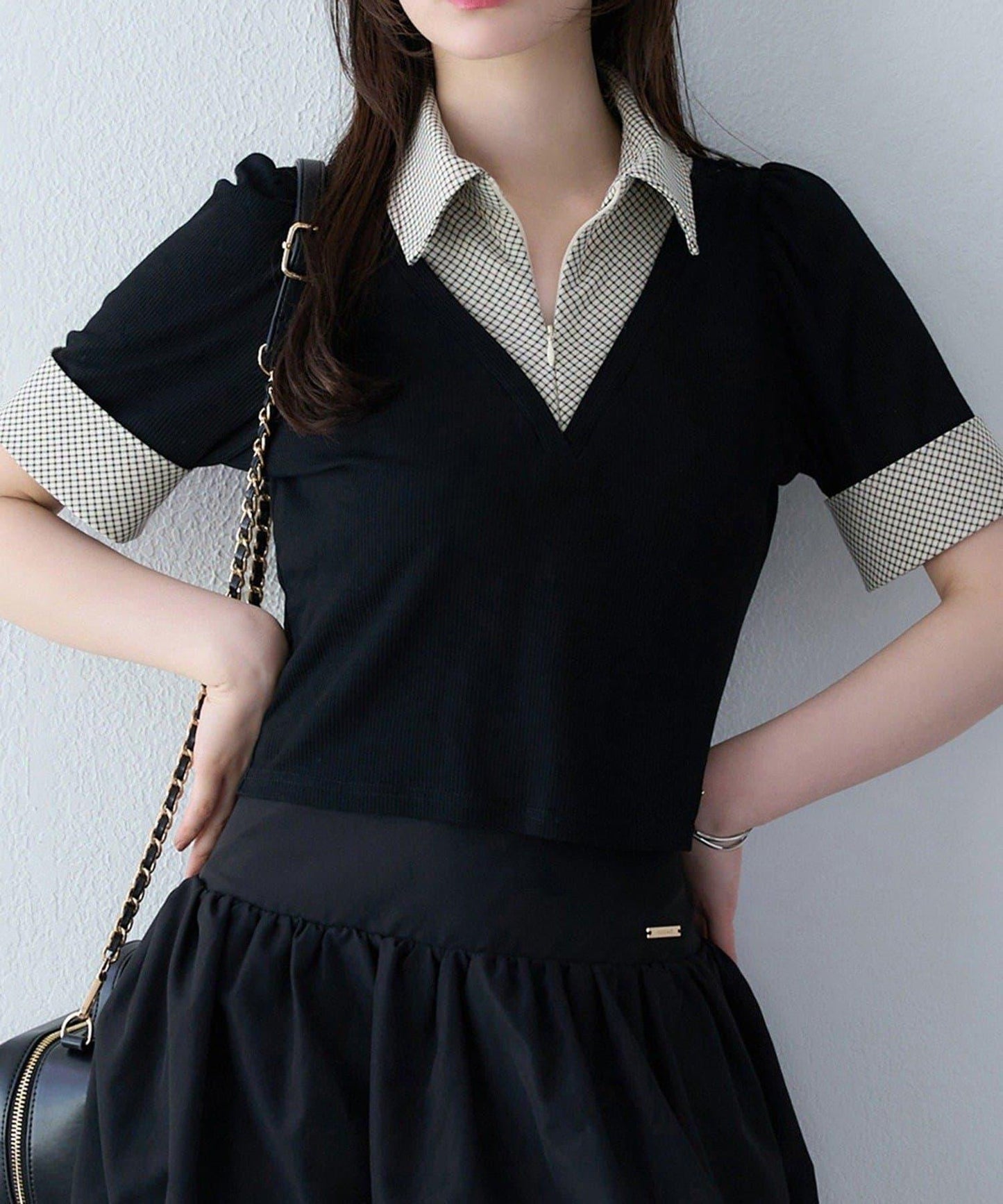 【one after another】拼接格紋上衣