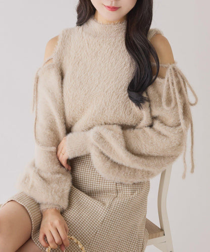 2way露肩長毛針織衫
