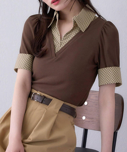 【one after another】拼接格紋上衣