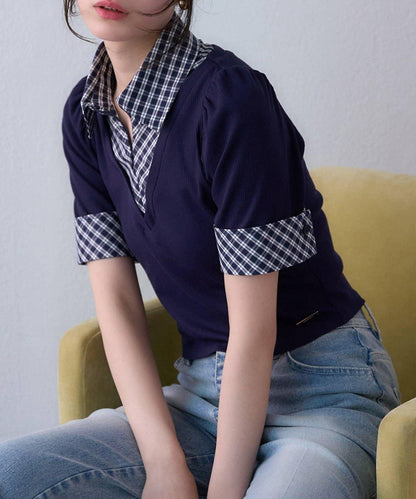 【one after another】拼接格紋上衣