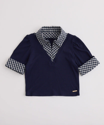 【one after another】拼接格紋上衣