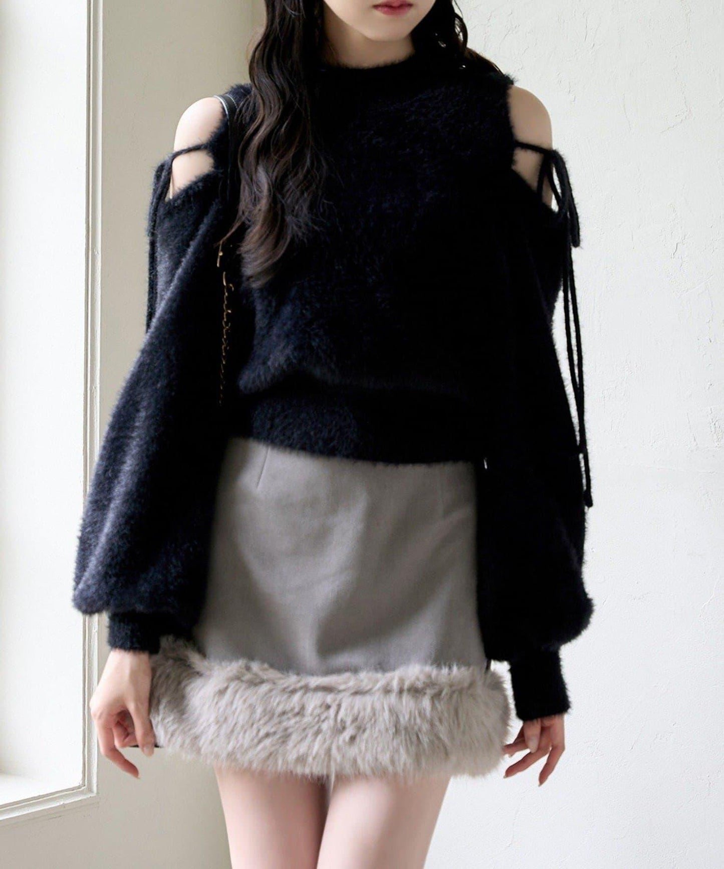 2way露肩長毛針織衫