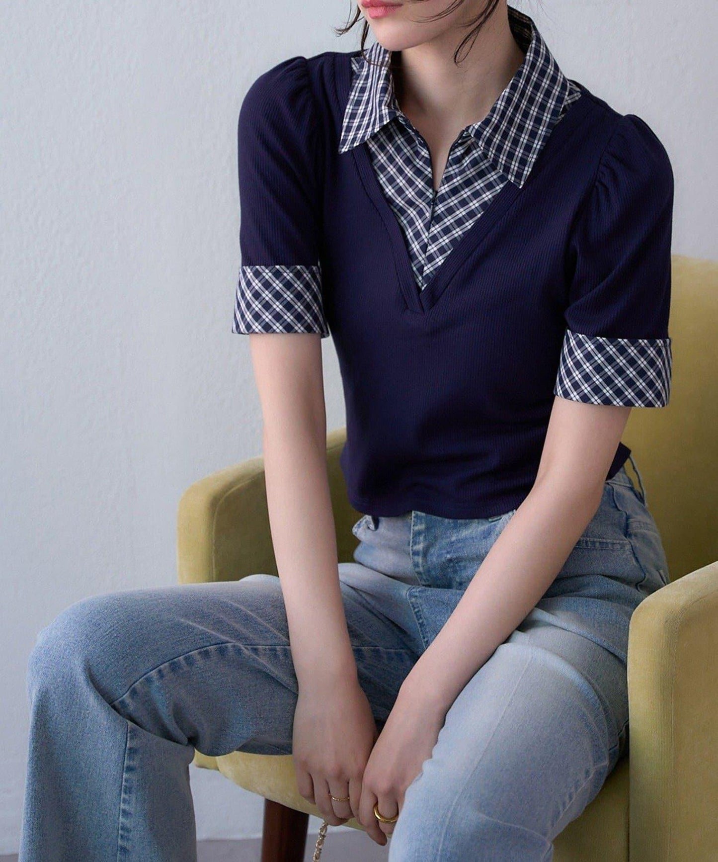 【one after another】拼接格紋上衣