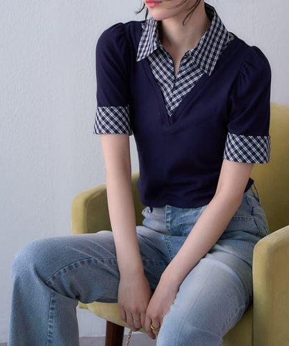 【one after another】拼接格紋上衣