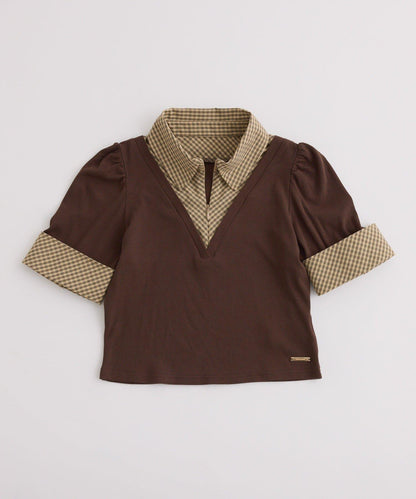 【one after another】拼接格紋上衣