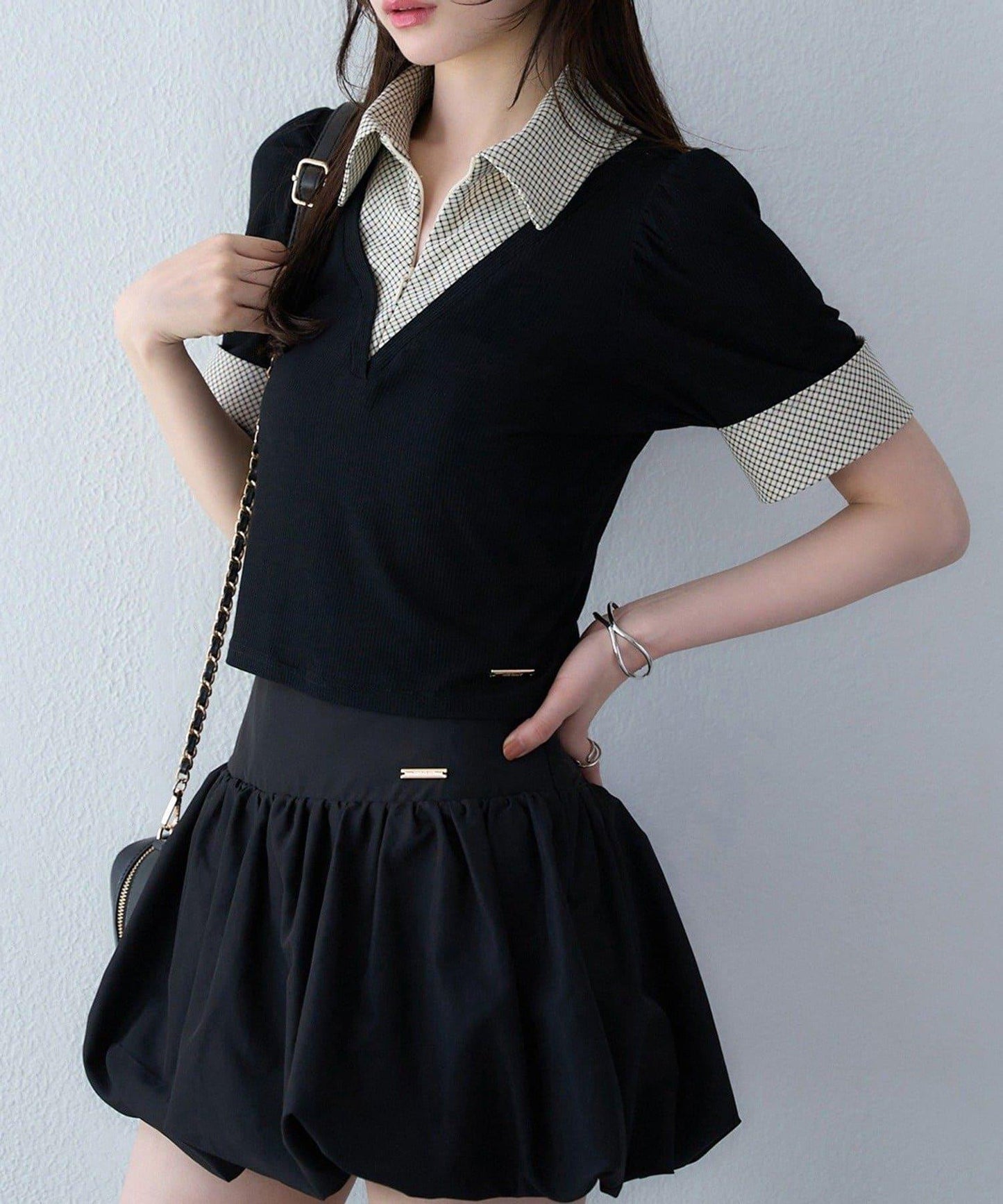 【one after another】拼接格紋上衣