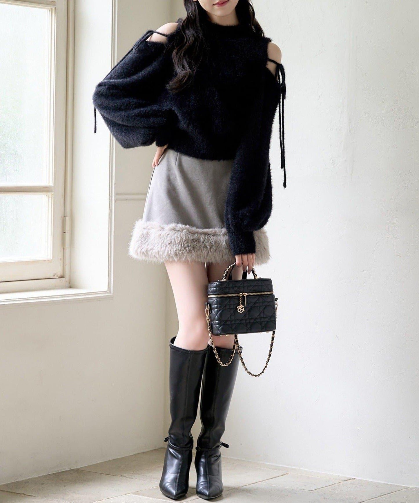 2way露肩長毛針織衫