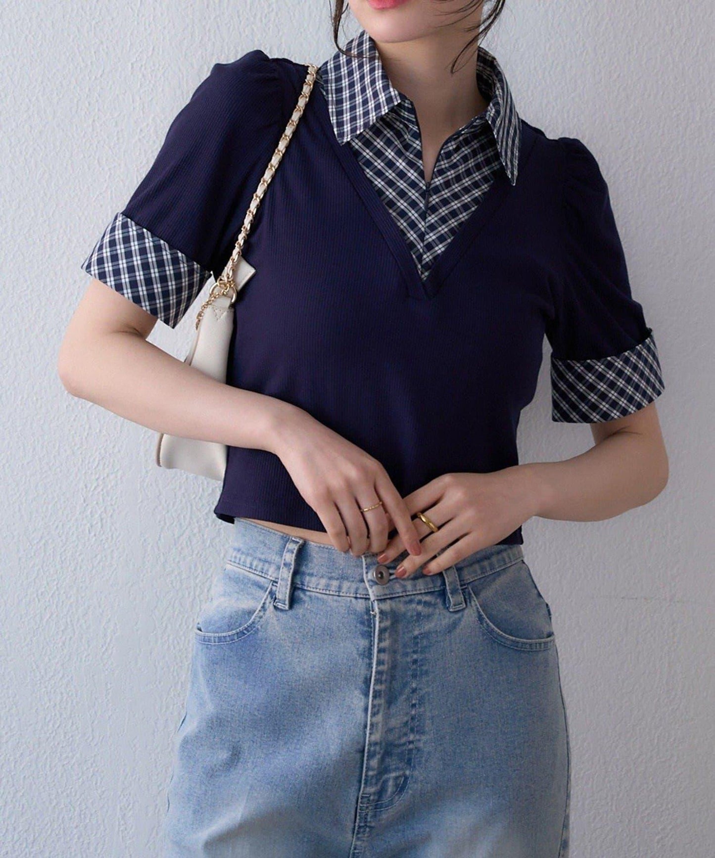 【one after another】拼接格紋上衣