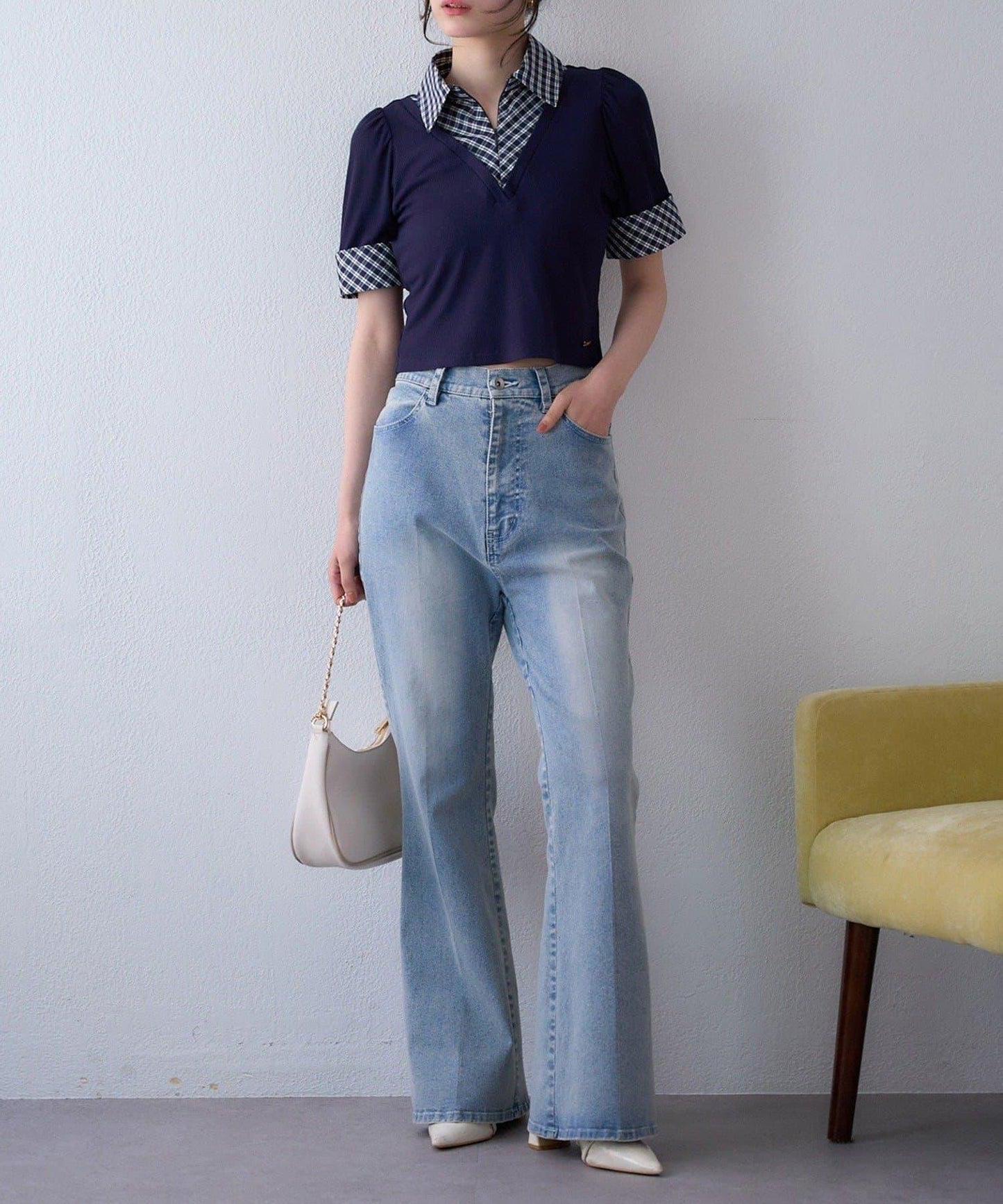 【one after another】拼接格紋上衣