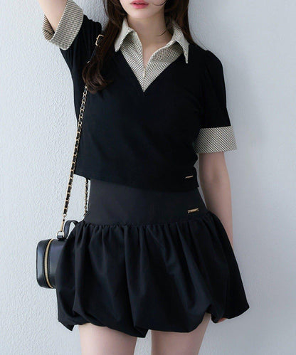 【one after another】拼接格紋上衣